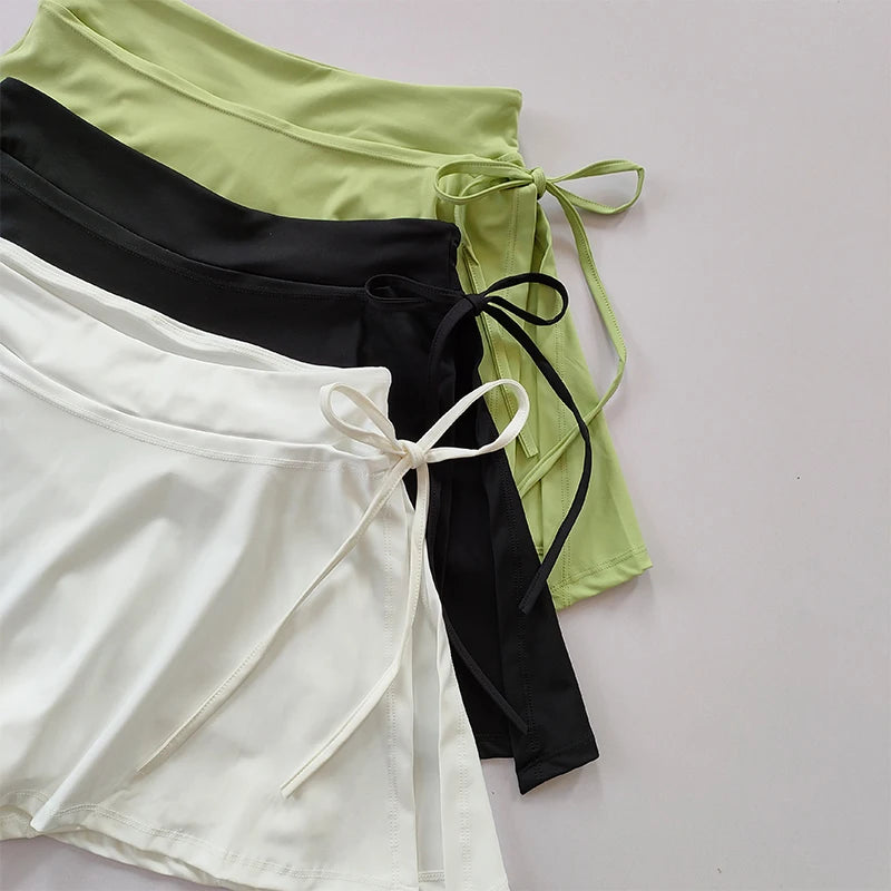 Sports Yoga Skirt Badminton Tennis Skirt Pants Half-Body Quick Drying Pocket Skirt Side Split Strap Skirt Pants for Outwear