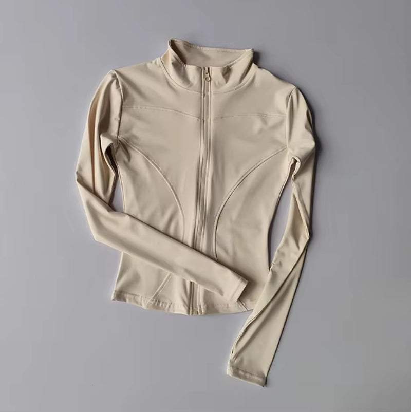 Outdoor Sports Long Sleeved Women Slim Yoga Clothes Quick Dry Zipper Cardigan Stand up Collar Jacket Running Fitness Jacket Top