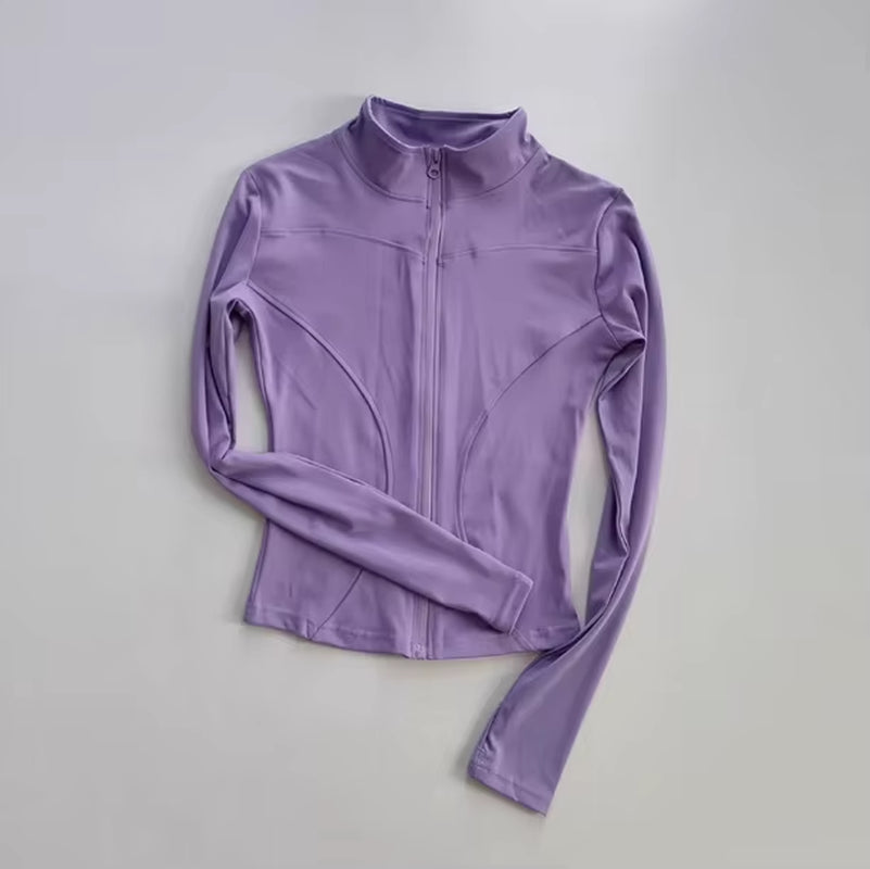 Outdoor Sports Long Sleeved Women Slim Yoga Clothes Quick Dry Zipper Cardigan Stand up Collar Jacket Running Fitness Jacket Top