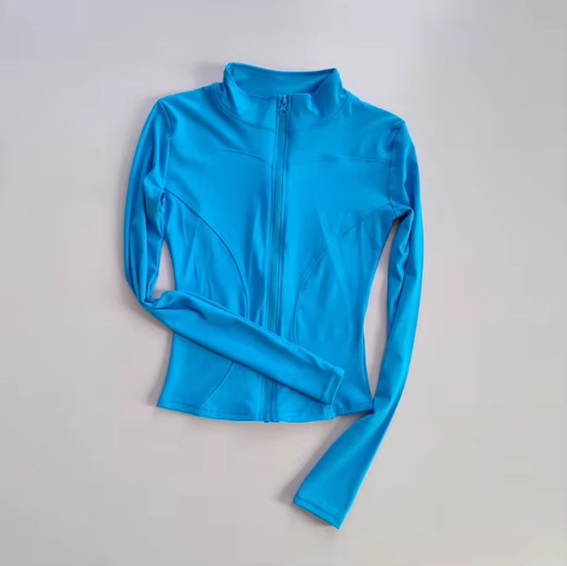 Outdoor Sports Long Sleeved Women Slim Yoga Clothes Quick Dry Zipper Cardigan Stand up Collar Jacket Running Fitness Jacket Top