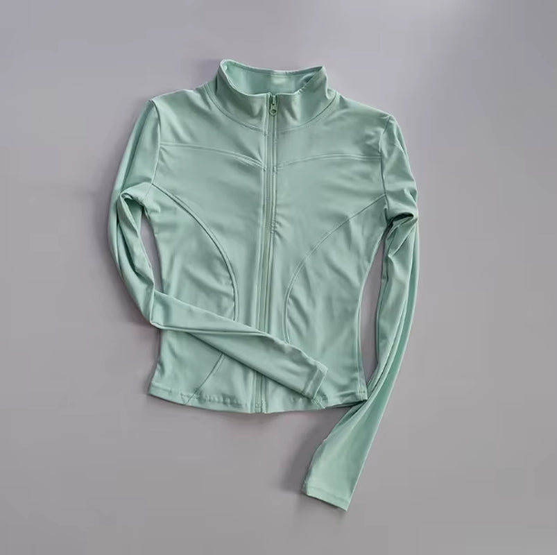 Outdoor Sports Long Sleeved Women Slim Yoga Clothes Quick Dry Zipper Cardigan Stand up Collar Jacket Running Fitness Jacket Top